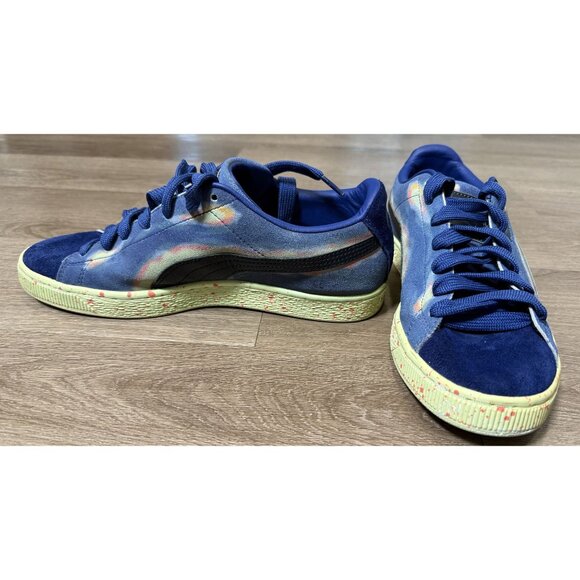 Puma Suede Sneakers Mens Size 9 Blue Tie-Dye Pattern w/ Speckled Yellow Sole - Picture 3 of 8